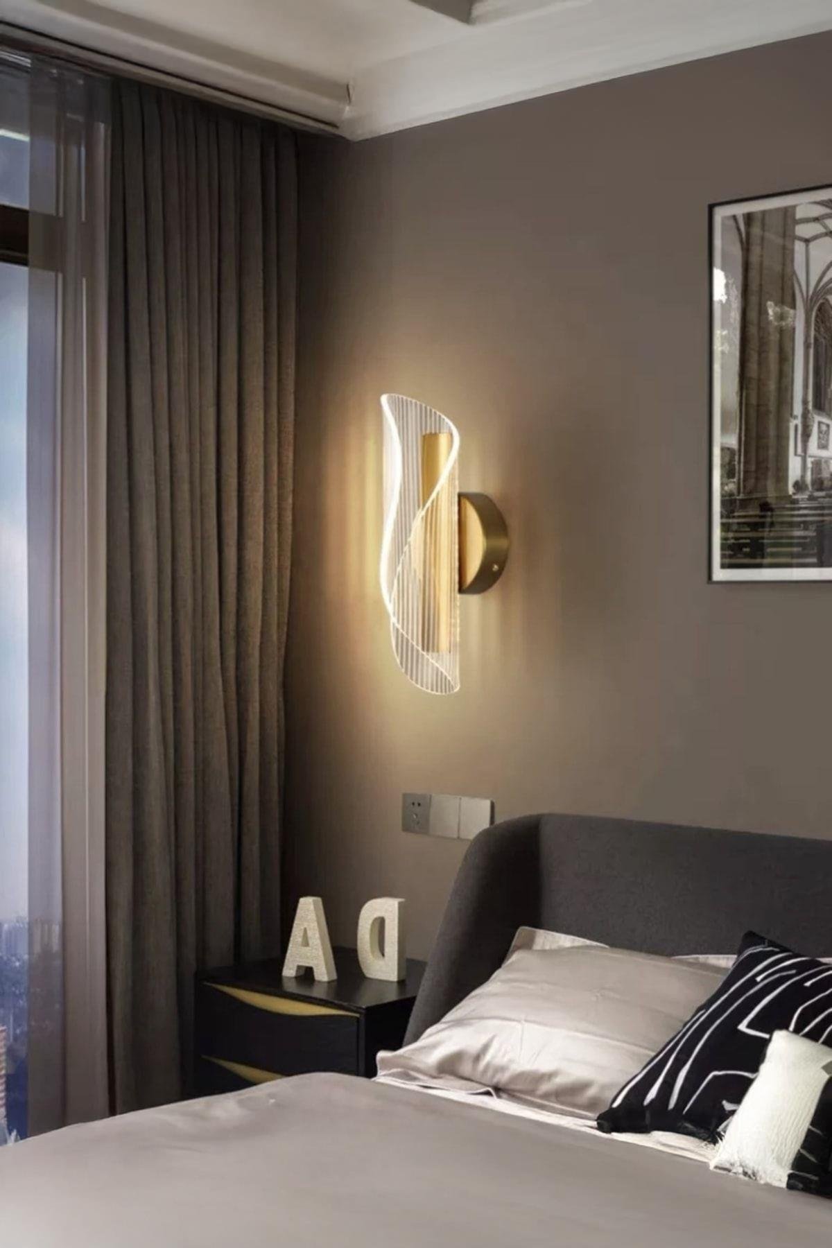 Exclusive Modern Duvar Led Aplik Gold Sarı Tasarım Ledli Aplik