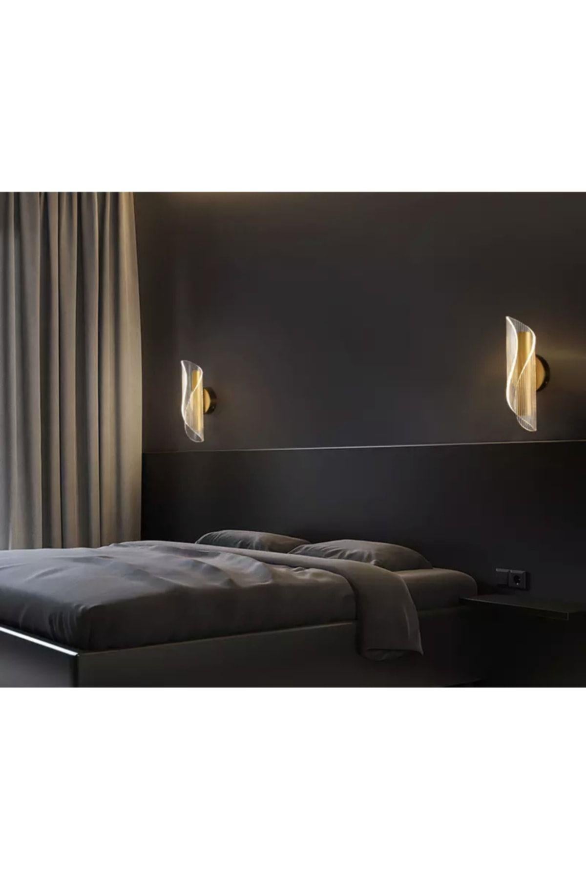 Exclusive Modern Duvar Led Aplik Gold Sarı Tasarım Ledli Aplik