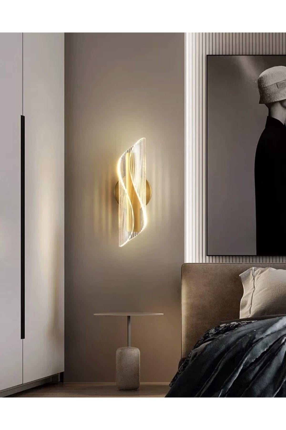 Exclusive Modern Duvar Led Aplik Gold Sarı Tasarım Ledli Aplik
