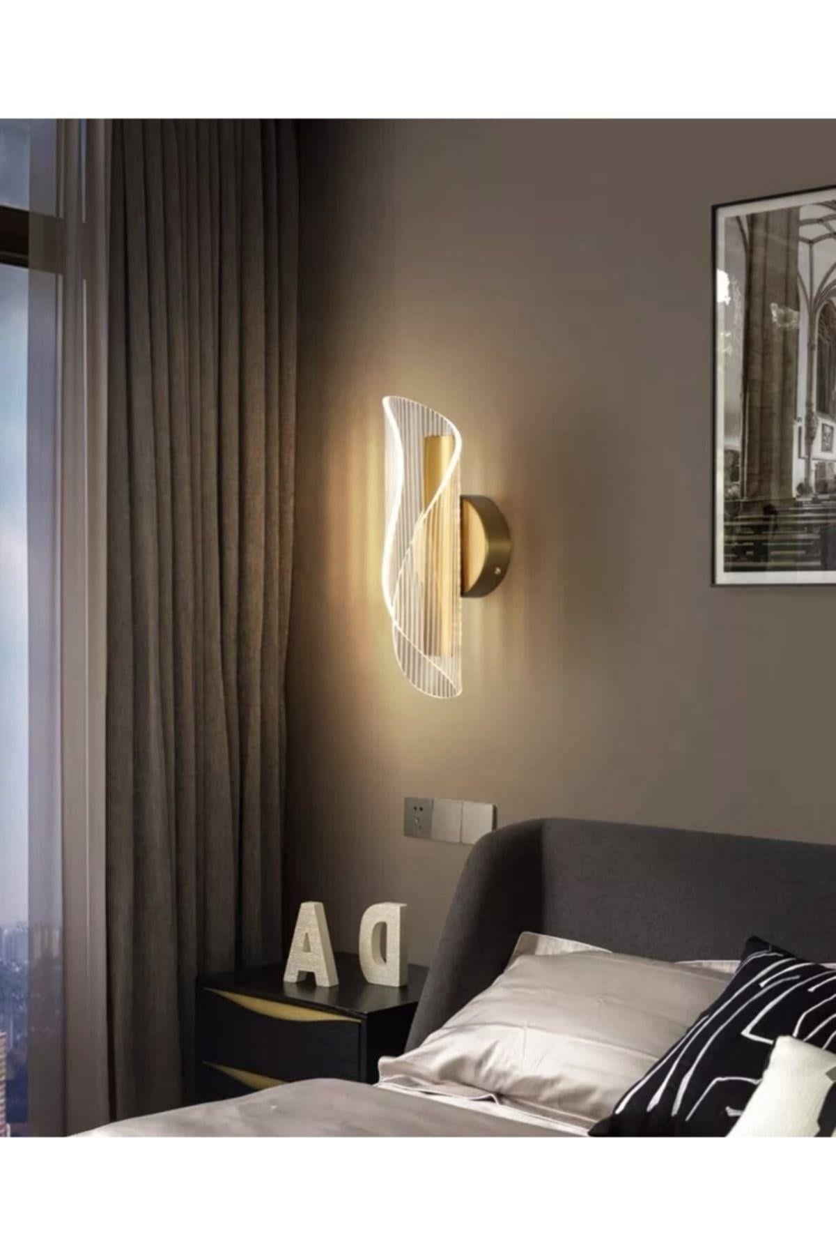 Exclusive Modern Duvar Led Aplik Gold Sarı Tasarım Ledli Aplik
