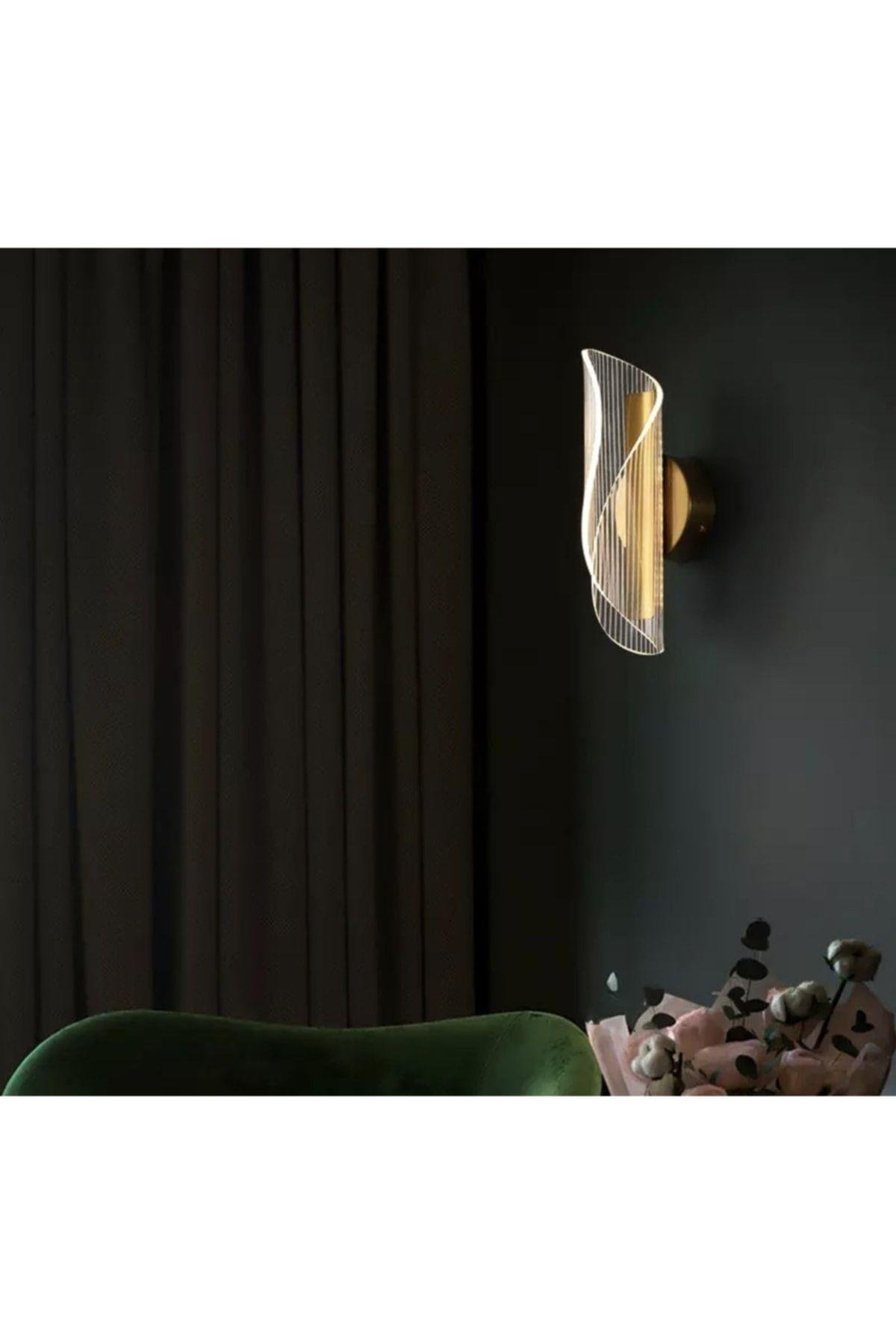 Exclusive Modern Duvar Led Aplik Gold Sarı Tasarım Ledli Aplik