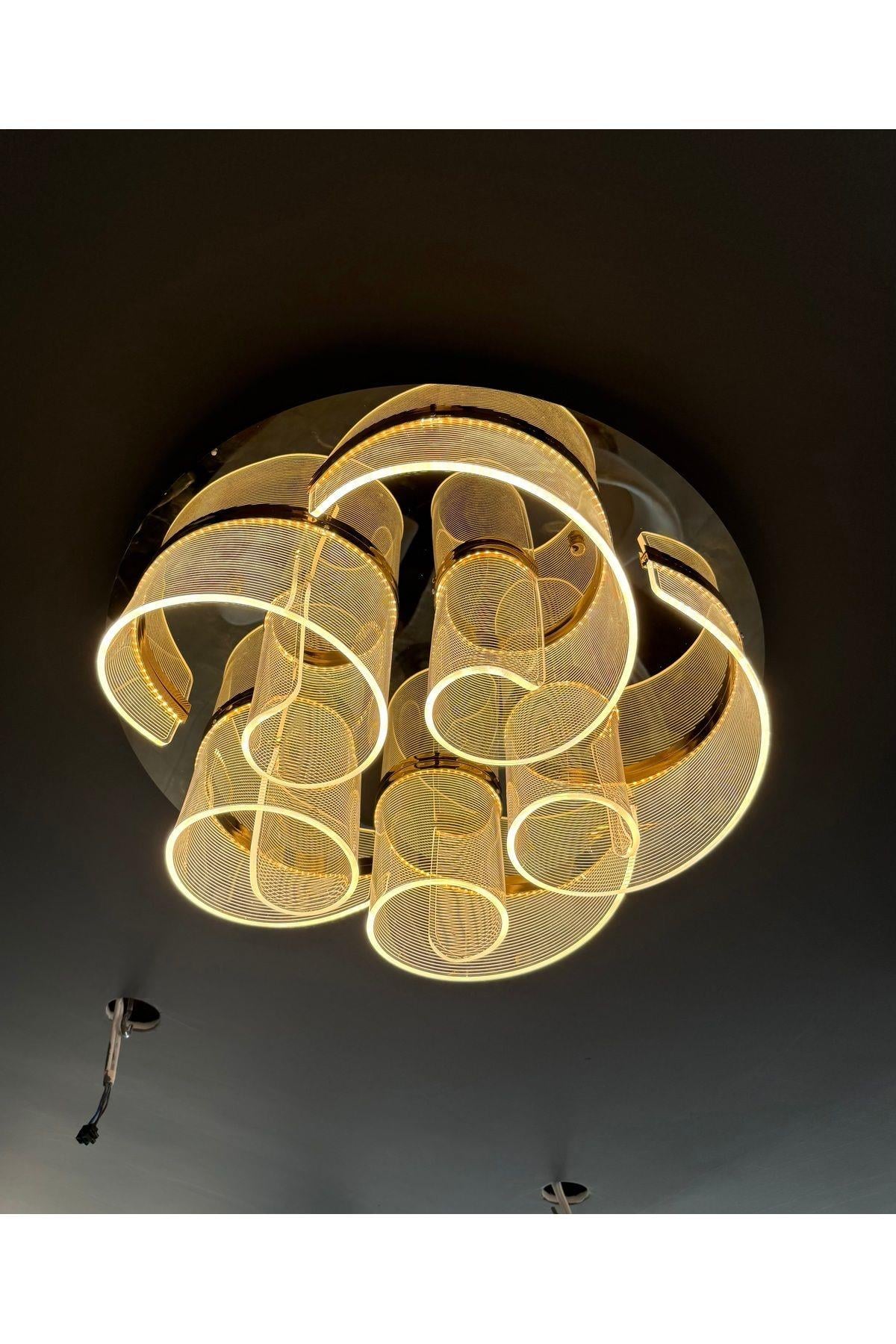Exclusive Modern Tasarım Pleksi Gül Rose Tavan Led Avize Gold Sarı Limited Edition Ledli Avize