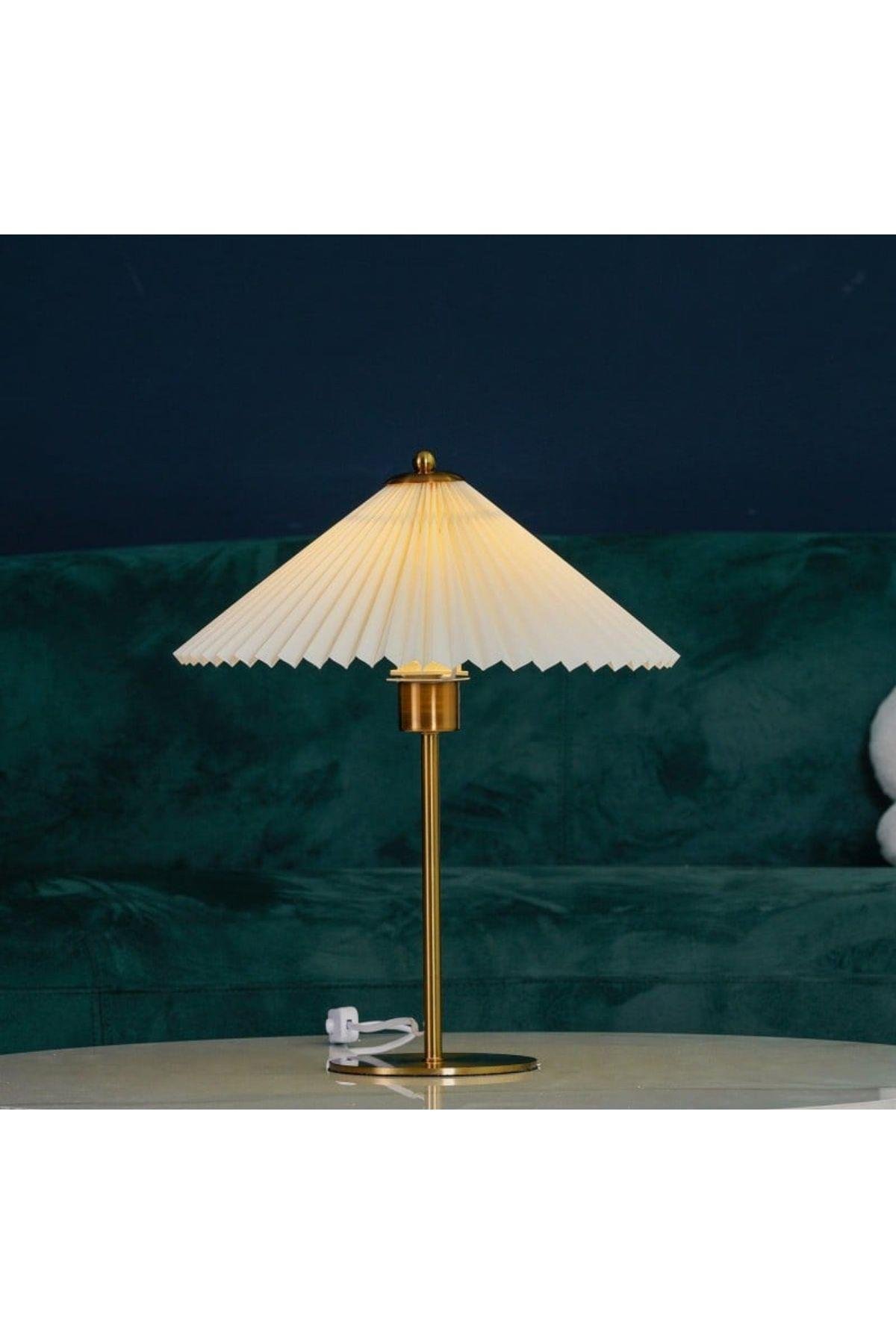 Exlusive Collection Krem Şapka Tasarım Madame Fico Abajur Eskitme Gold Sarı