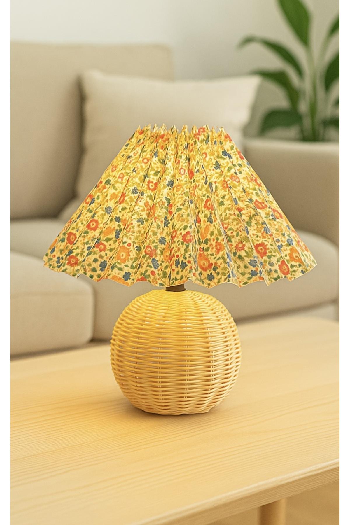 Flower Abajur Umbrella Pileli Abajurlu Hasır Gövdeli