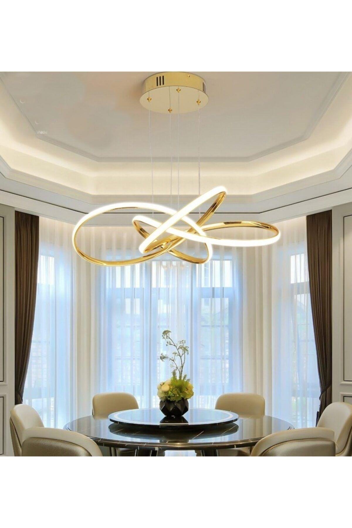 Gold Sarı A+ Modern Sarkıt Power Led Avize Concept Ürün Beyaz Işık