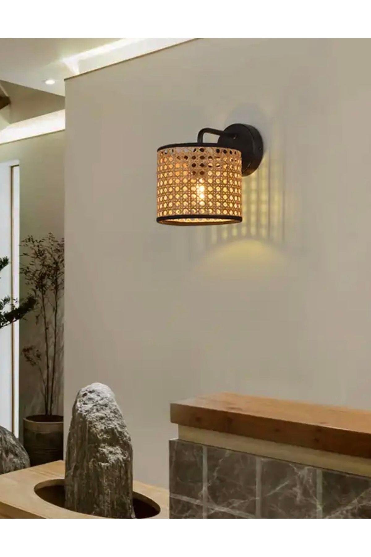Hasır Aplik Modern İskandinav Tasarım Ferah Bambu Aplik Elektrik ile çalışır