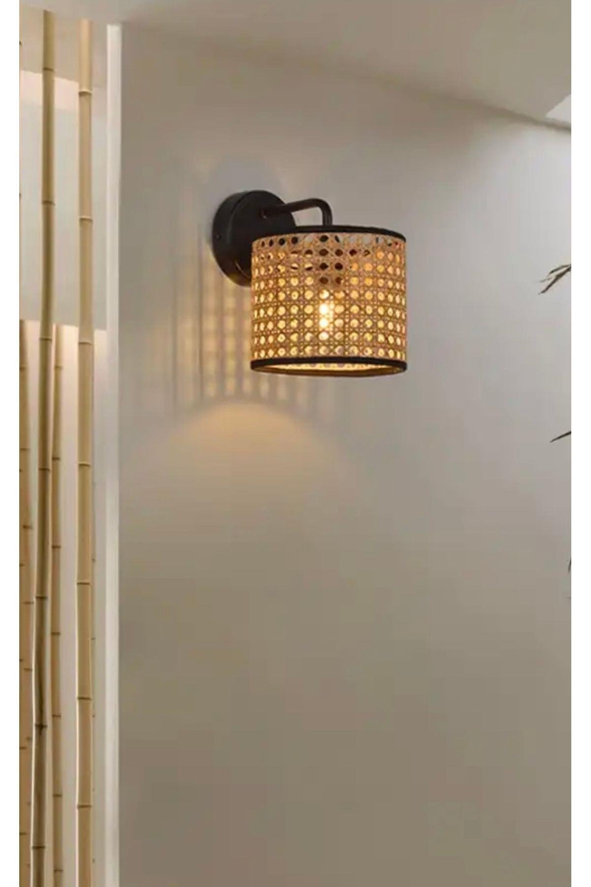 Hasır Aplik Modern İskandinav Tasarım Ferah Bambu Aplik Elektrik ile çalışır