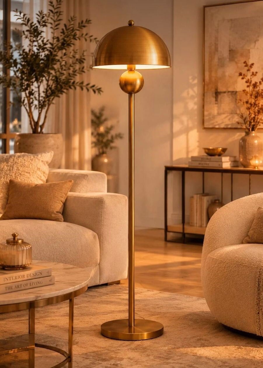 Jüpiter Pinterest Model Toplu Ayaklı Lambader Eskitme Gold Sarı Bohem Metal Abajur Başlıklı Lambader