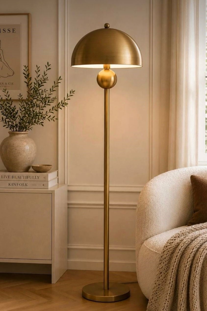 Jüpiter Pinterest Model Toplu Ayaklı Lambader Eskitme Gold Sarı Bohem Metal Abajur Başlıklı Lambader
