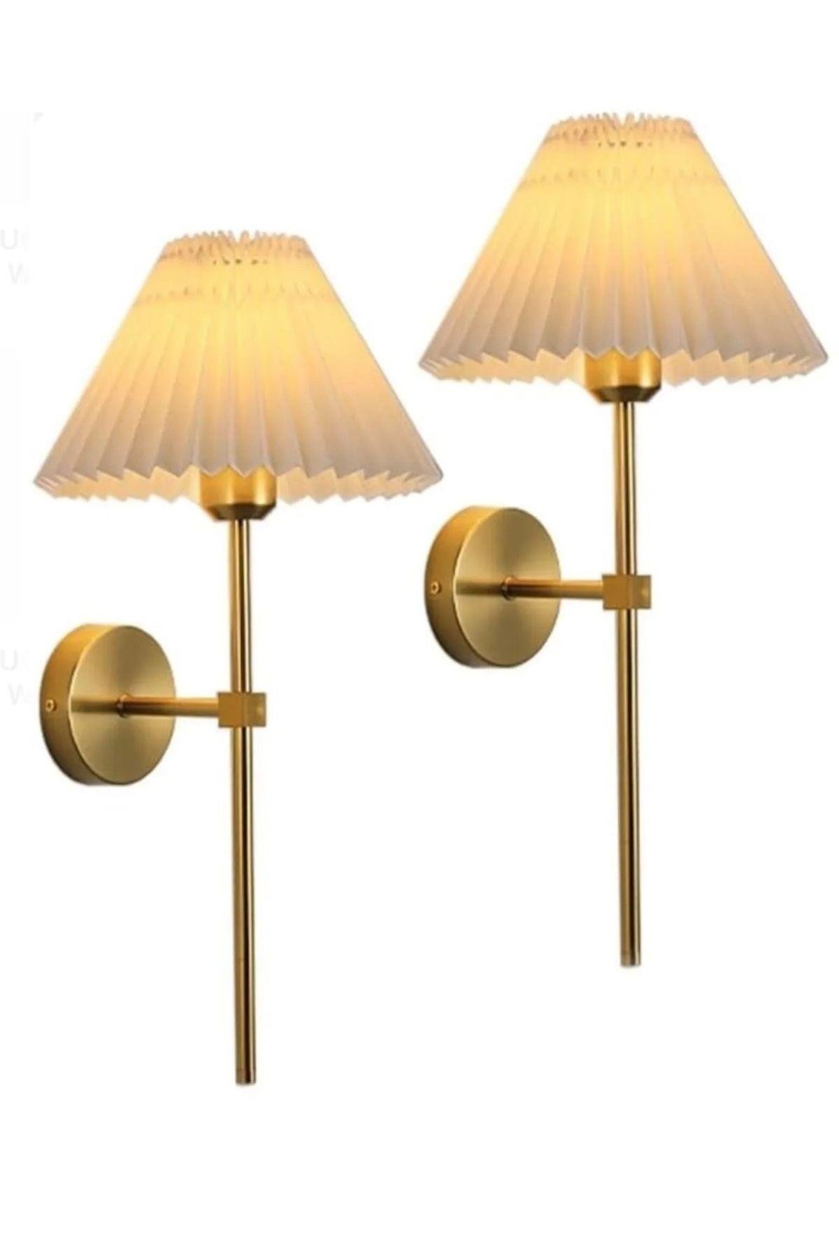 Kablosuz Pilli Aplik Tak Çalıştır Krem Abajur Umbrella Aplik Eskitme Gold Sarı