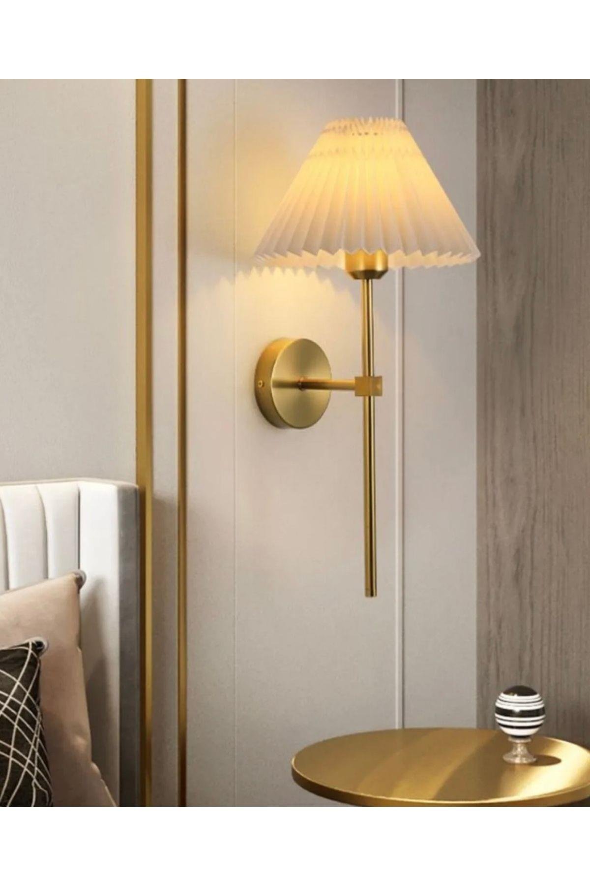 Kablosuz Pilli Aplik Tak Çalıştır Krem Abajur Umbrella Aplik Eskitme Gold Sarı