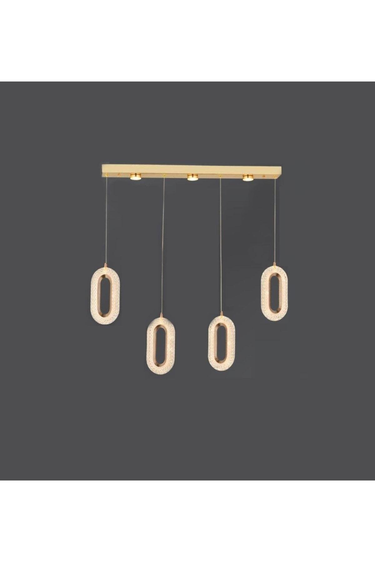 Kademeli 3 Renk Luxury Crystal Led Avize 4'lü Sıralı Gold Sarı Concept Ürün Ledli Avize