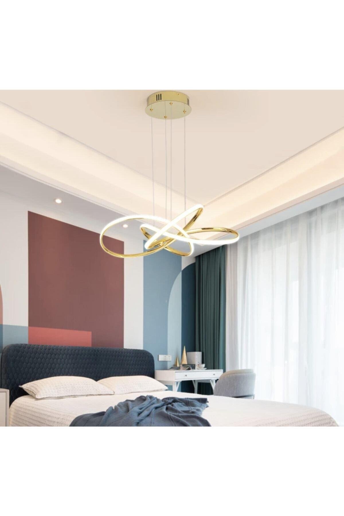 Kumandalı Dimmerli 3 Renk Işıklı Modern Sarkıt Power Led Avize Concept Ürün Gold Sarı Ledli Avize