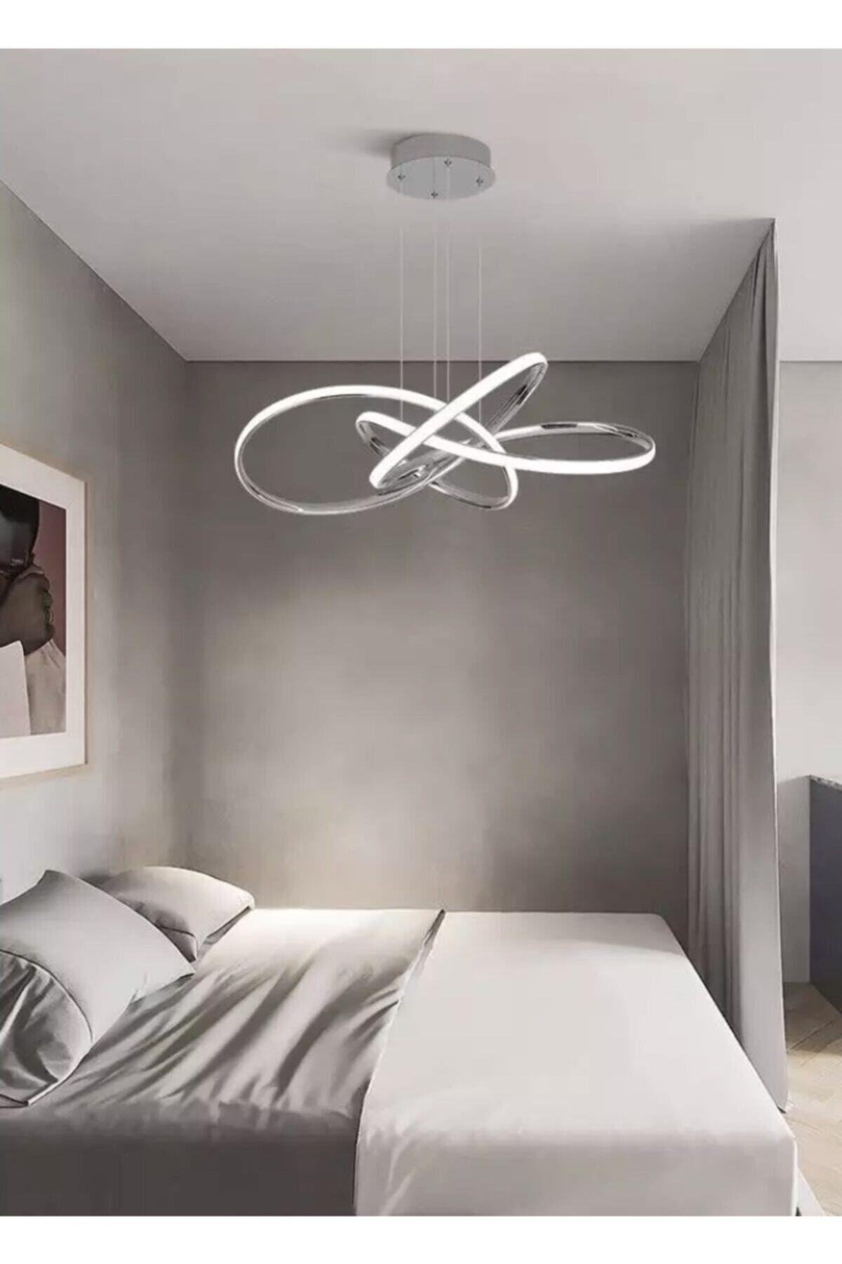 Kumandalı Dimmerli 3 Renk Işıklı Modern Sarkıt Power Led Avize Krom Ledli Avize