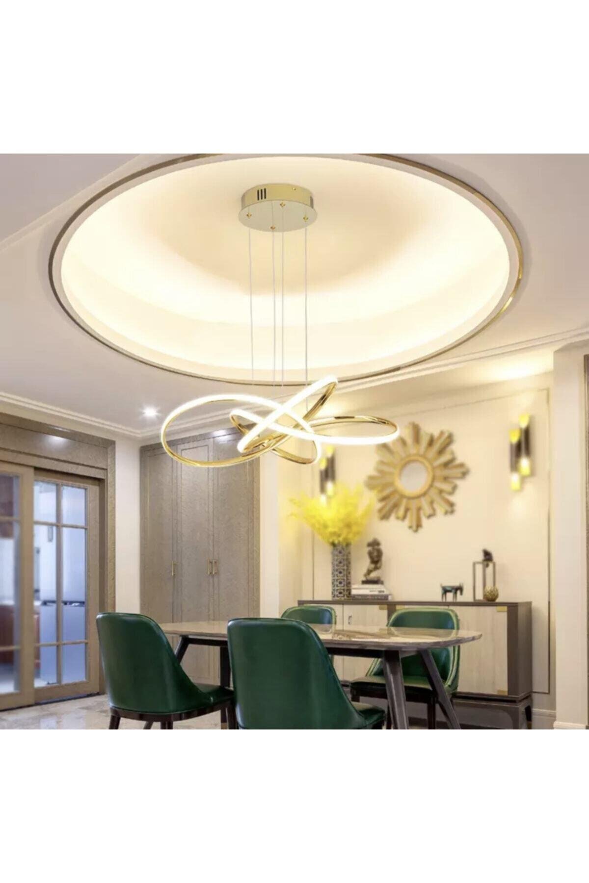 Kumandalı Dimmerli 3 Renk Işıklı Modern Sarkıt Power Led Avize Concept Ürün Gold Sarı Ledli Avize