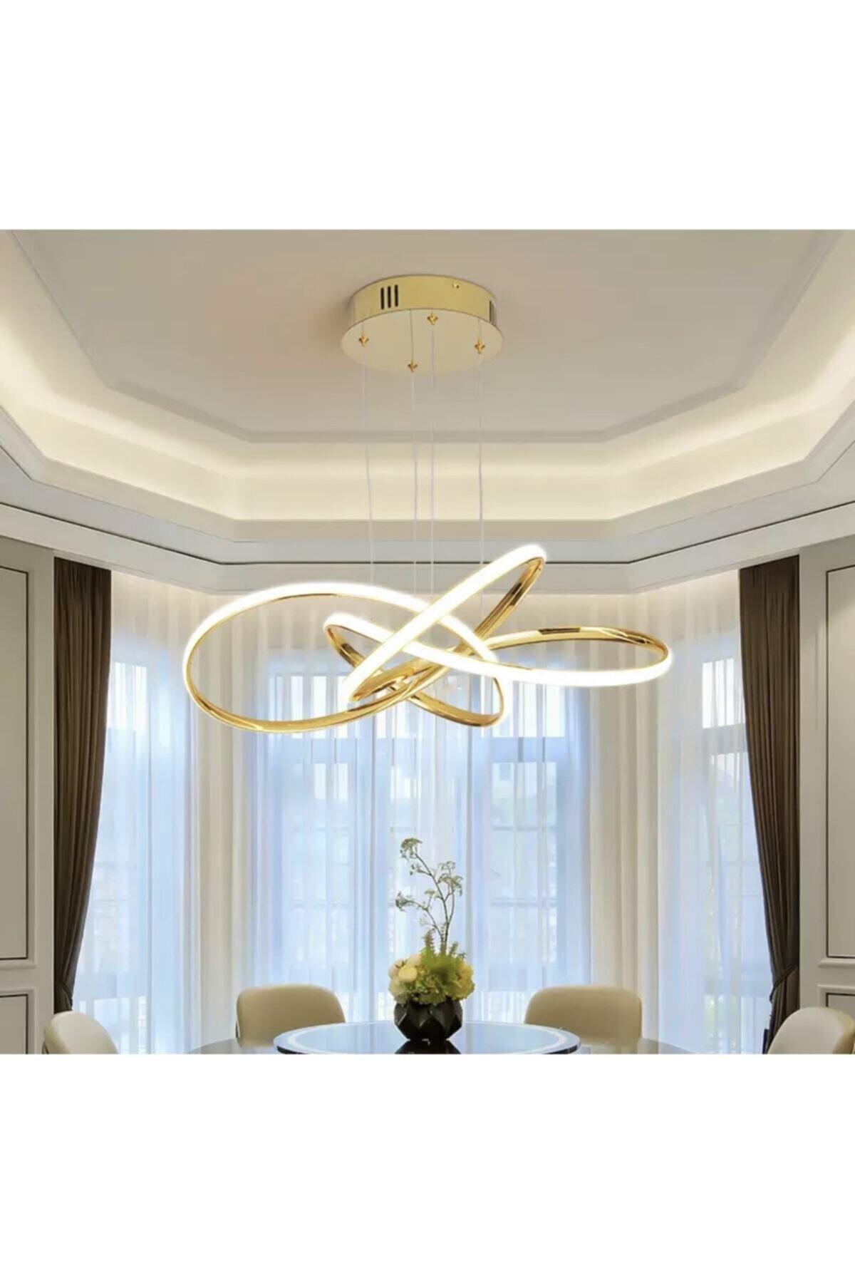 Kumandalı Dimmerli 3 Renk Işıklı Modern Sarkıt Power Led Avize Concept Ürün Gold Sarı Ledli Avize
