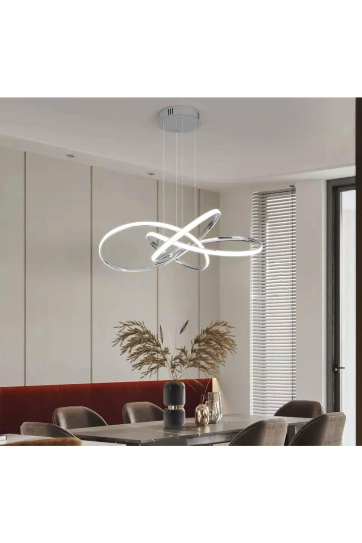 Kumandalı Dimmerli 3 Renk Işıklı Modern Sarkıt Power Led Avize Krom Ledli Avize