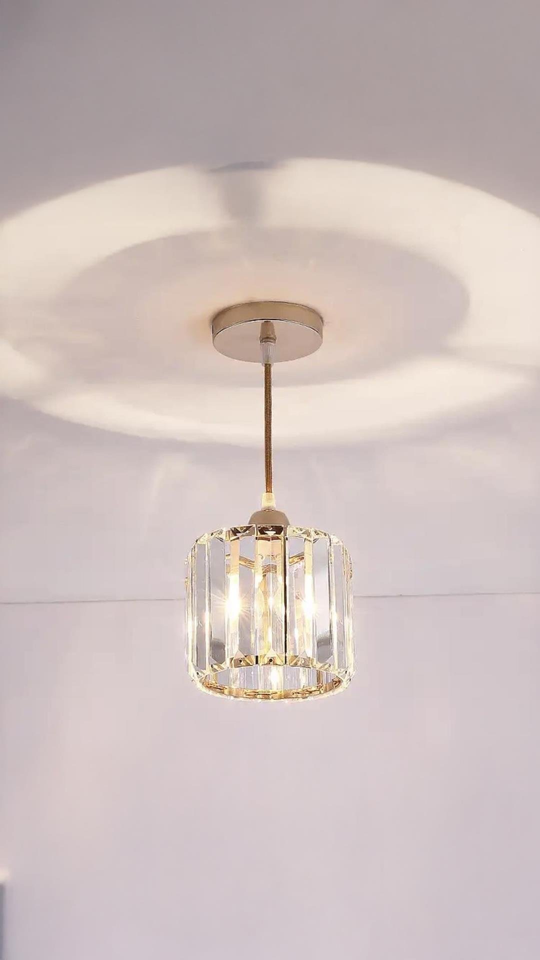 Lüks Modern Avize Kristal Taşlı Tekli Sarkıt Avize Gold