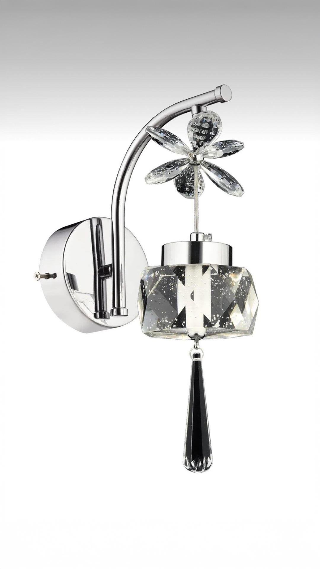 Lüks Modern Kristal Taşlı Led Aplik Krom Füme Taşlı