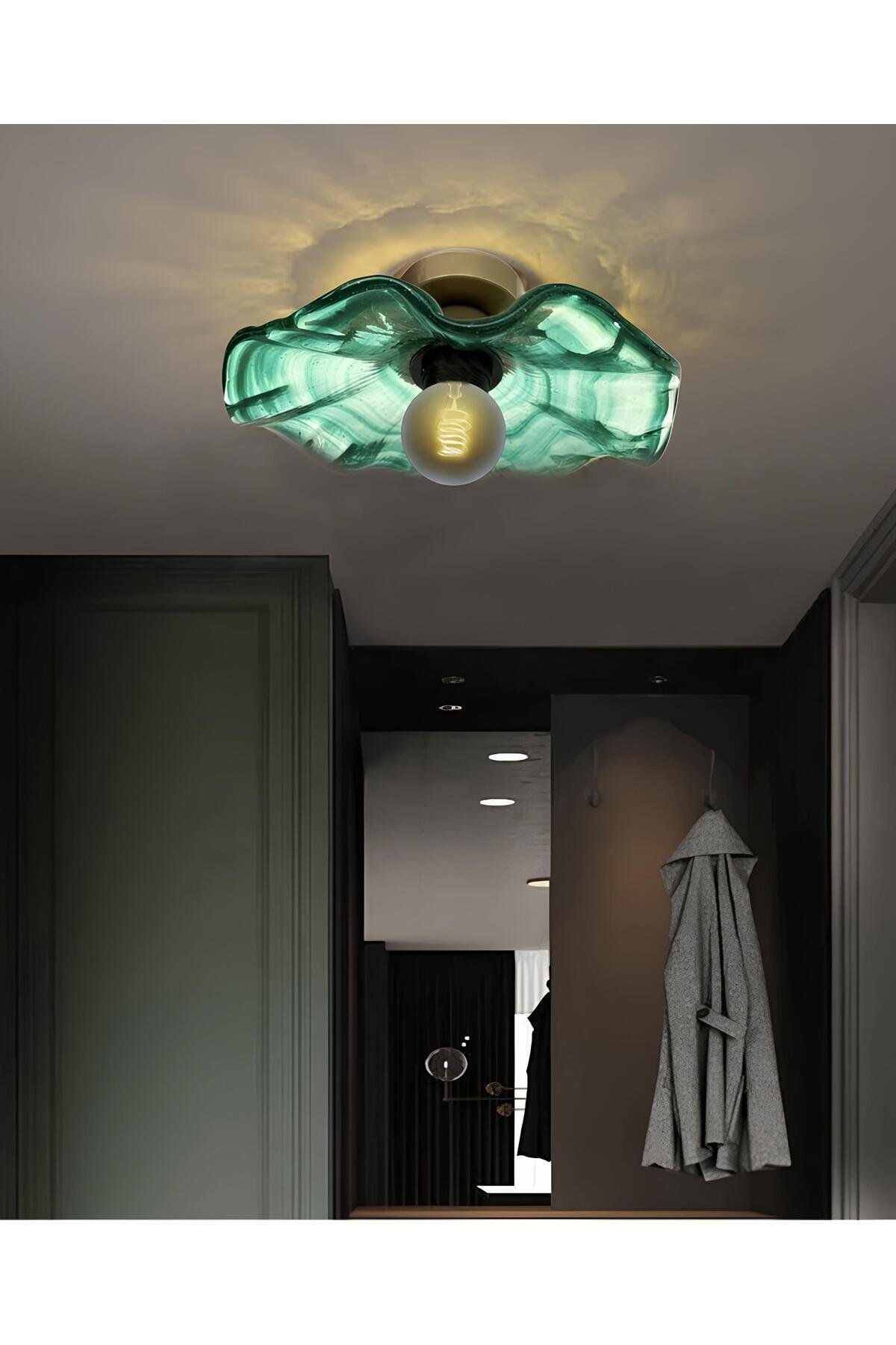 Luxury Classics Avize Sea Green Camlı Avize Plafonyer Tavan Avize E-27 Duy