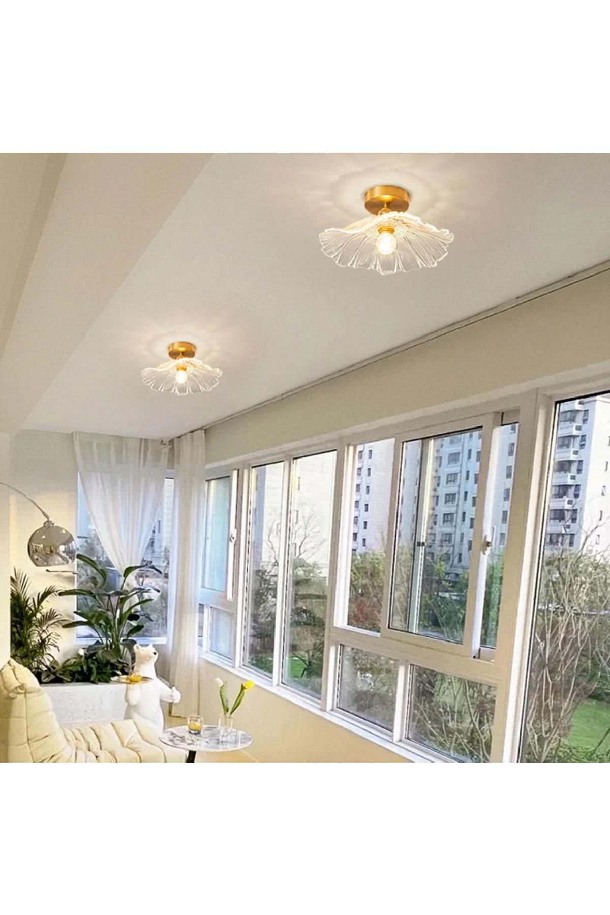 Luxury Classics Tasarım Orkide Cam Tekli Tavana Sıfır Avize Lila Mor