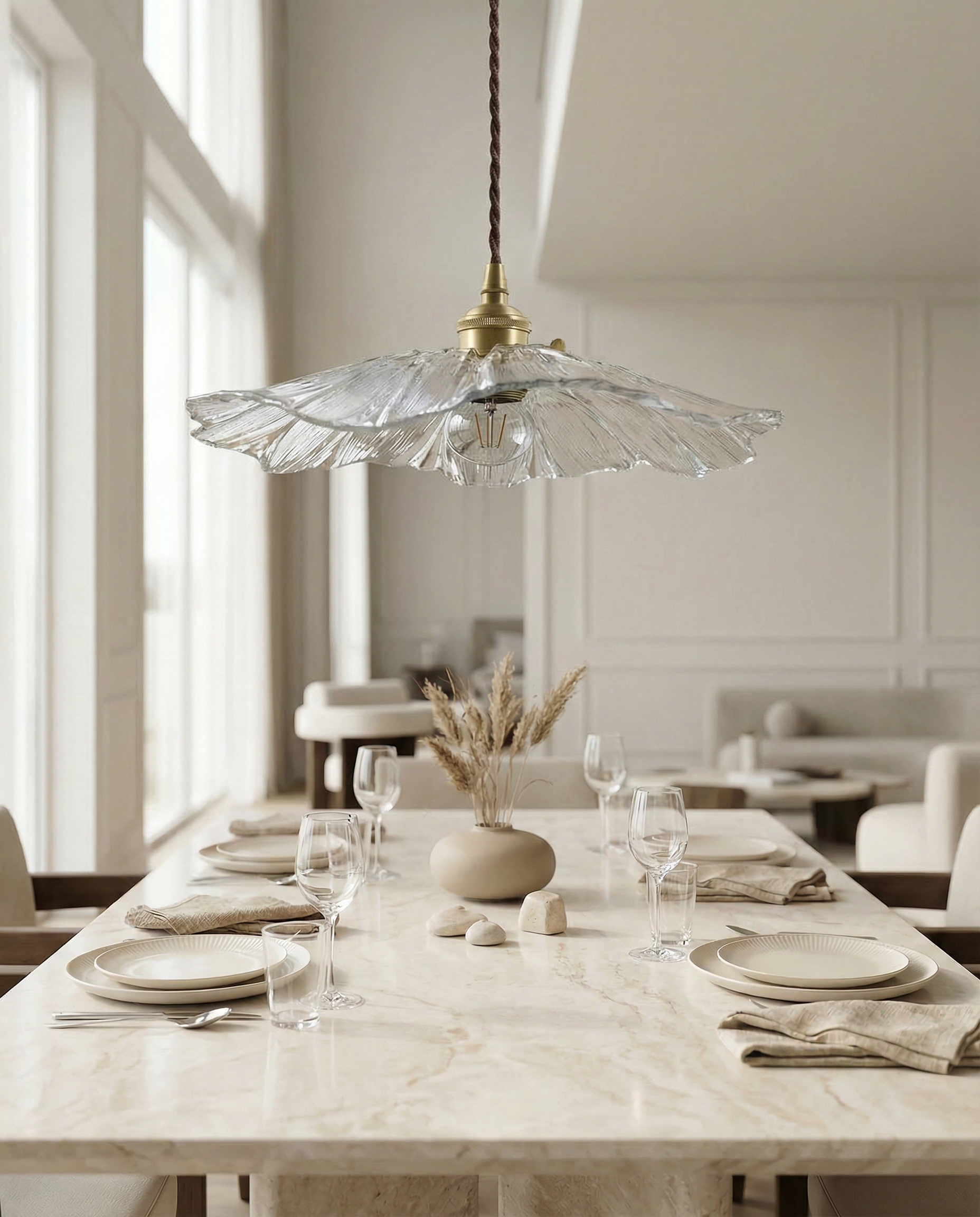 Luxury Classics Tekli Sarkıt Camlı Avize Şeffaf Kahve Örgülü Kablo
