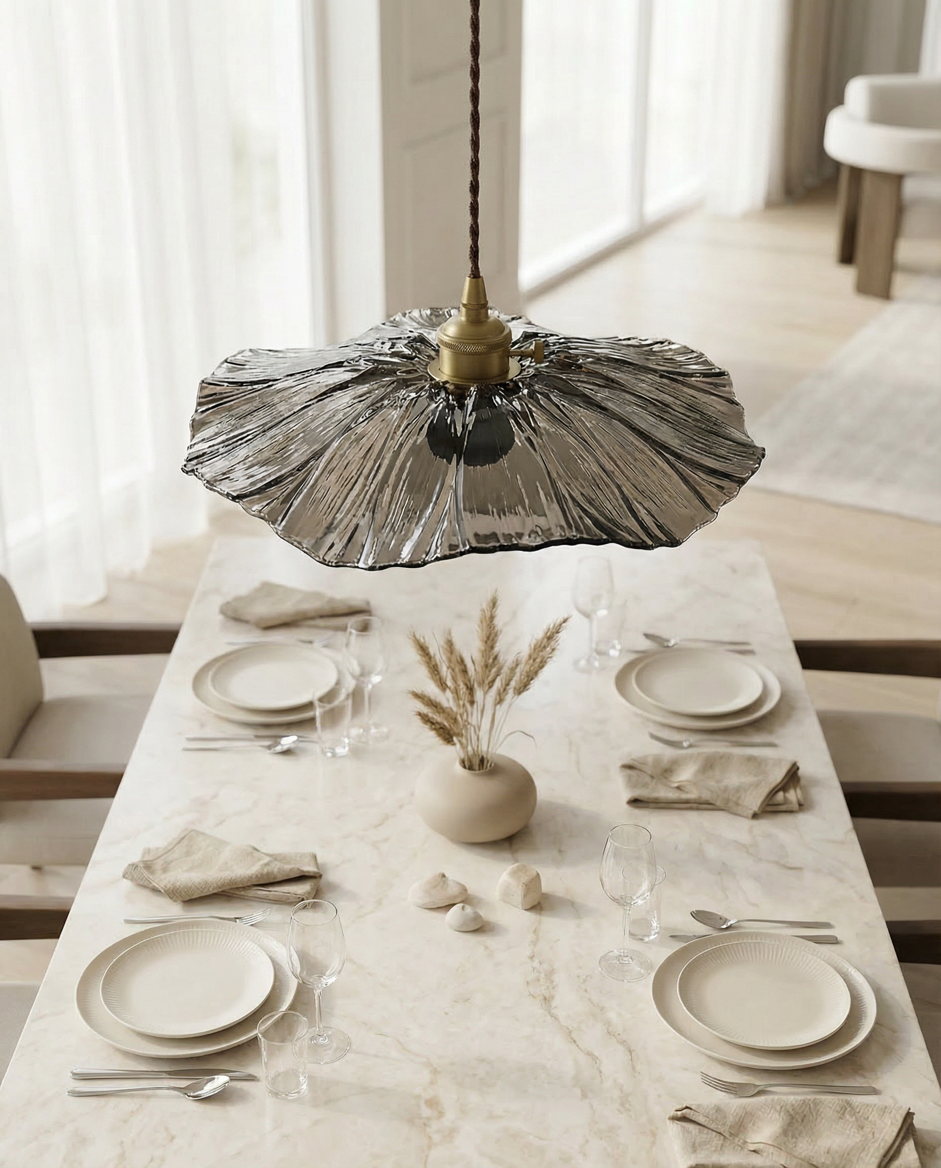 Luxury Classics Tekli Sarkıt Camlı Avize Şeffaf Kahve Örgülü Kablo