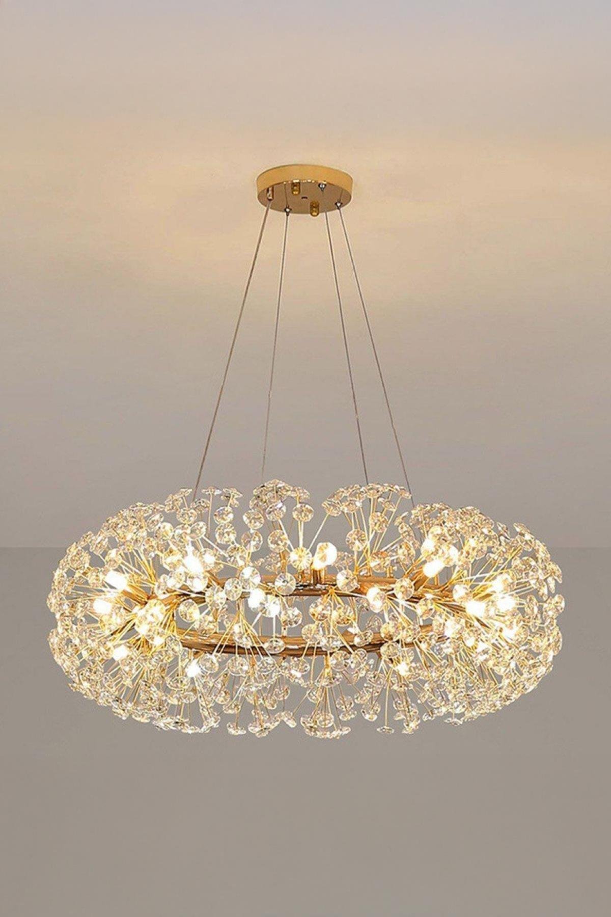 Luxury Collection Modern Kristal Taşlı Sarkıt Avize 60 Cm Gold Sarı