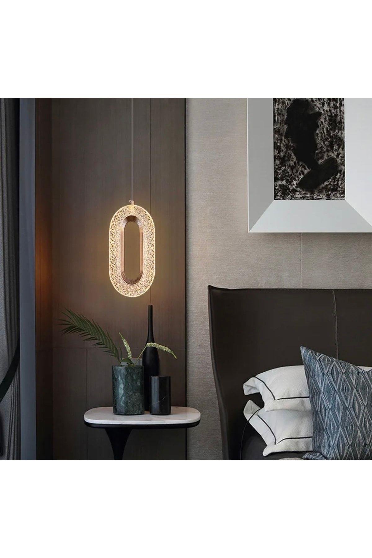 Luxury Crystal Modern Tekli Sarkıt Led Avize Gold Sarı