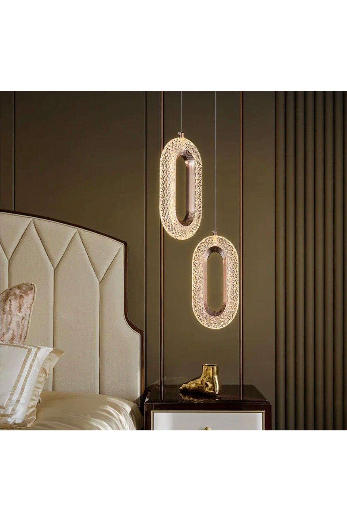 Luxury Crystal Modern Tekli Sarkıt Led Avize Gold Sarı