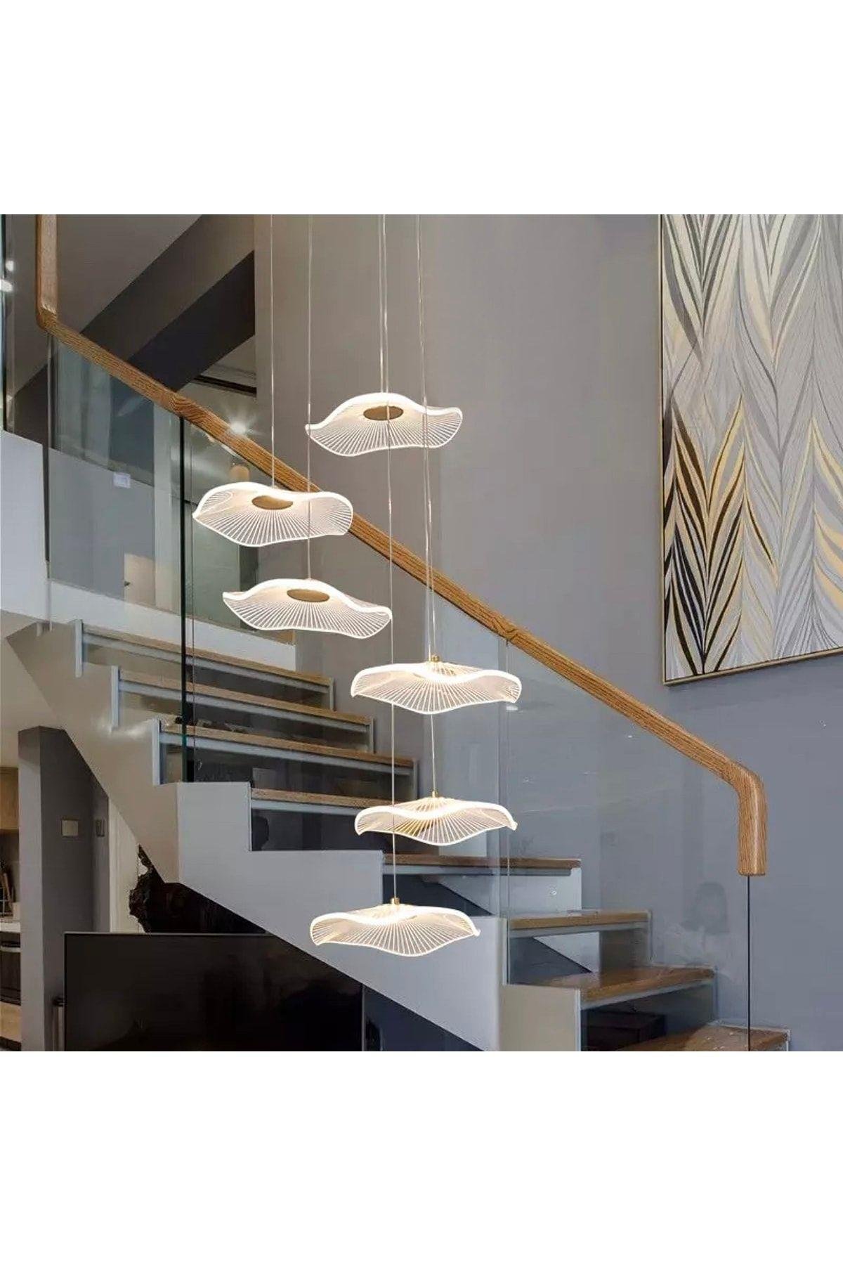 Luxury Exclusive Altılı Yuvarlak Sarkıt Led Avize Jellyfish Gold Sarı 6'lı Ledli Avize