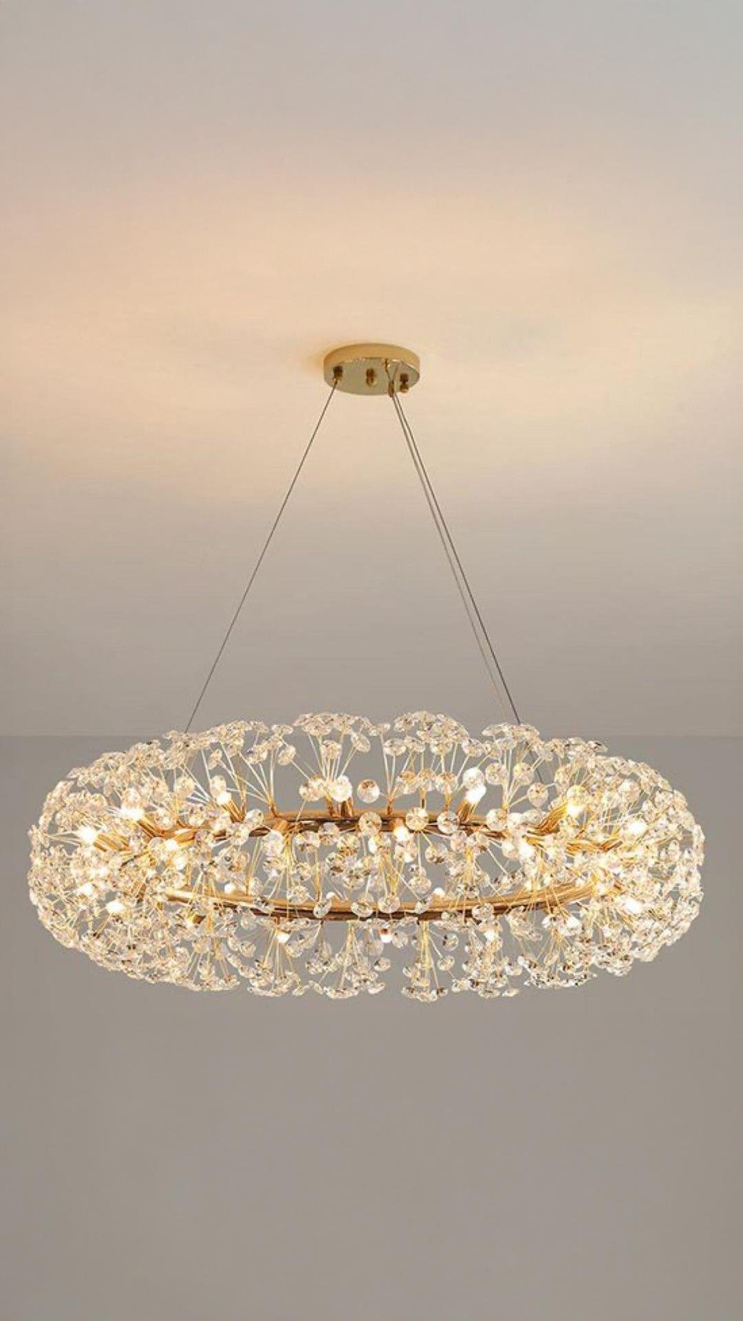 Luxury Exclusive Collection Modern Kristal Taşlı Sarkıt Avize Gold Sarı 80 Cm Çap