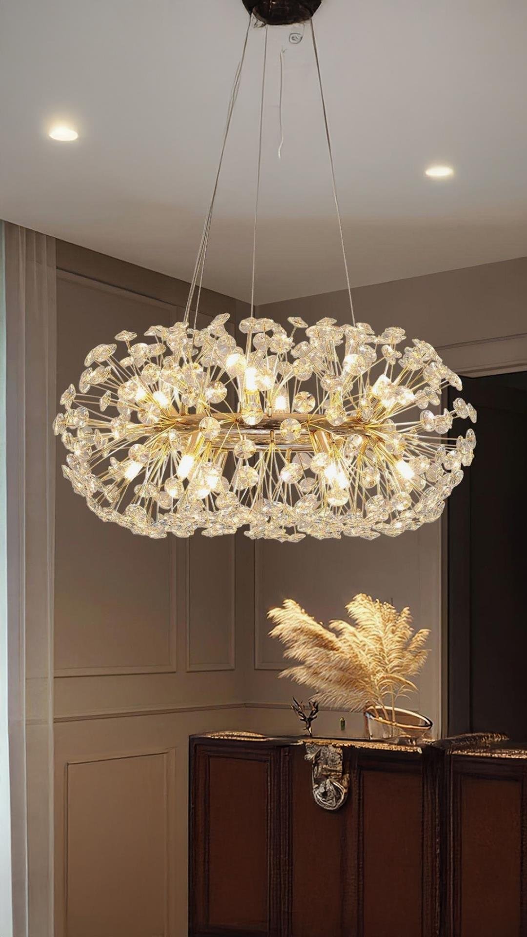 Luxury Exclusive Collection Modern Kristal Taşlı Sarkıt Avize Gold Sarı 50 Cm Çap
