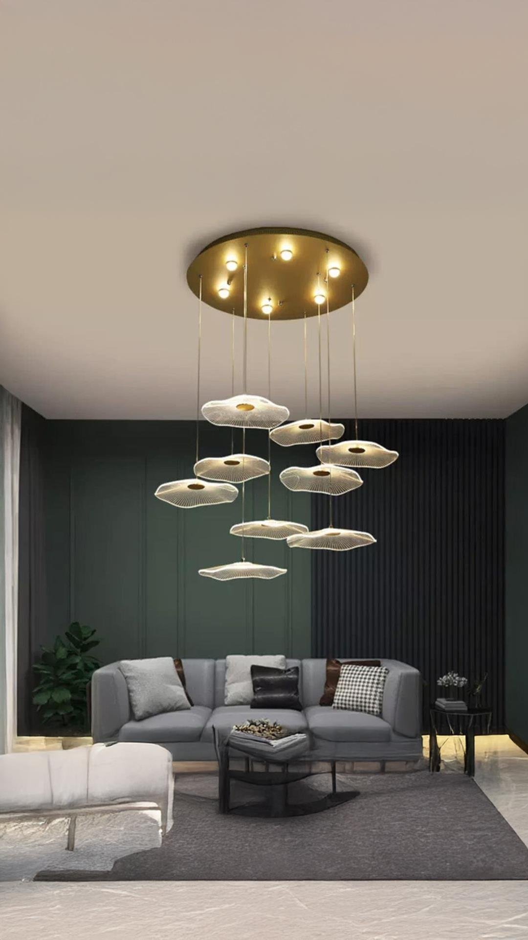 Luxury Exclusive Dokuzlu Yuvarlak Sarkıt Led Avize Jellyfish Gold Sarı 9'lu Ledli Avize