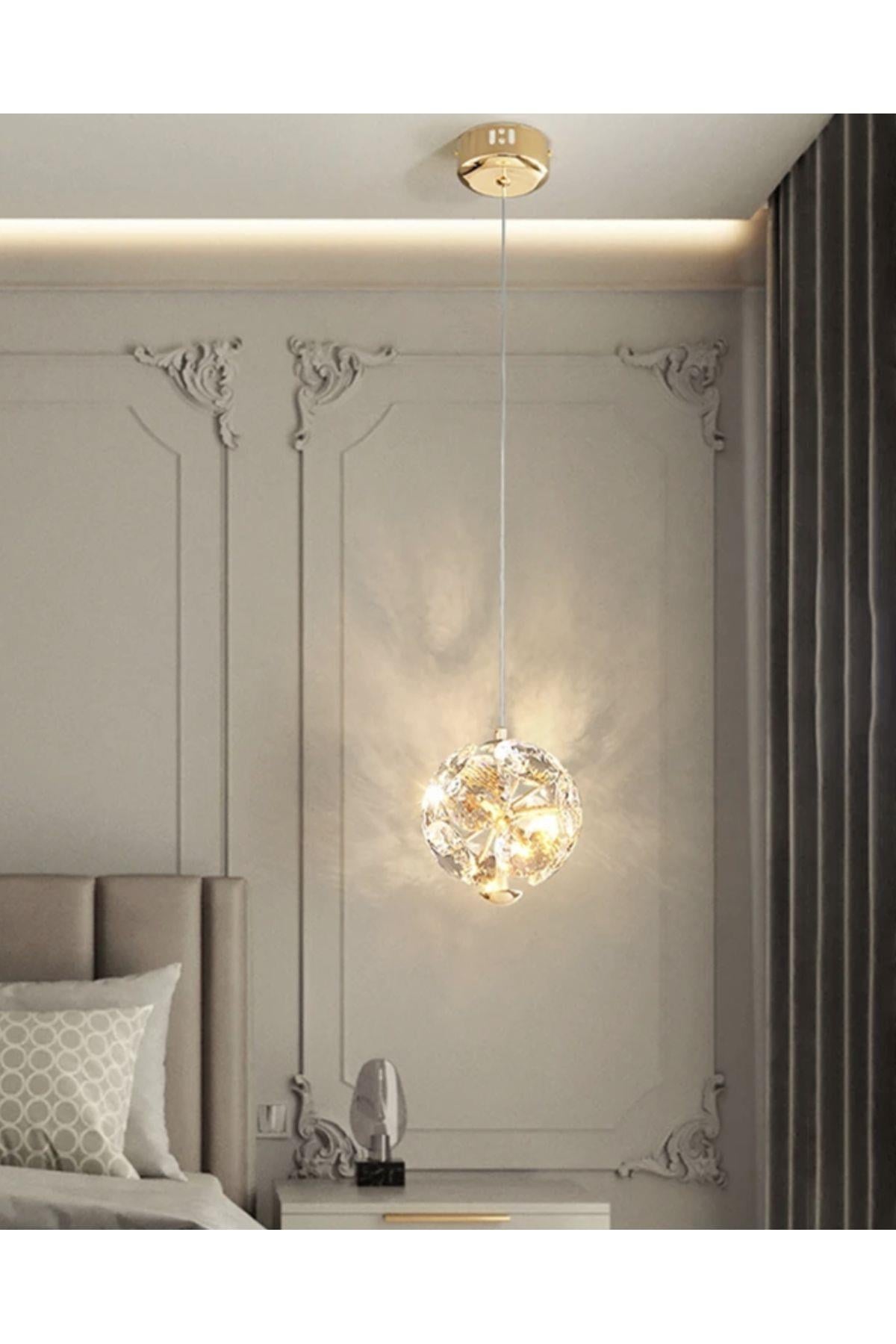 Luxury Exclusive Modern Crystal Led Avize Kristal Taşlı Tekli Sarkıt Avize Gold Sarı Kademeli 3 Renk
