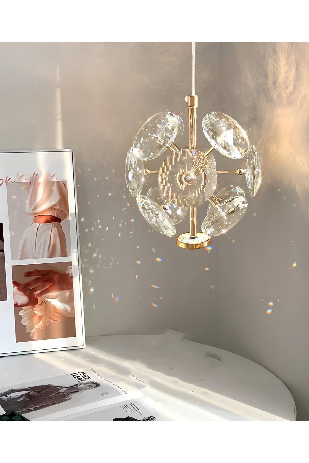 Luxury Exclusive Modern Crystal Led Avize Kristal Taşlı Tekli Sarkıt Avize Gold Sarı Kademeli 3 Renk
