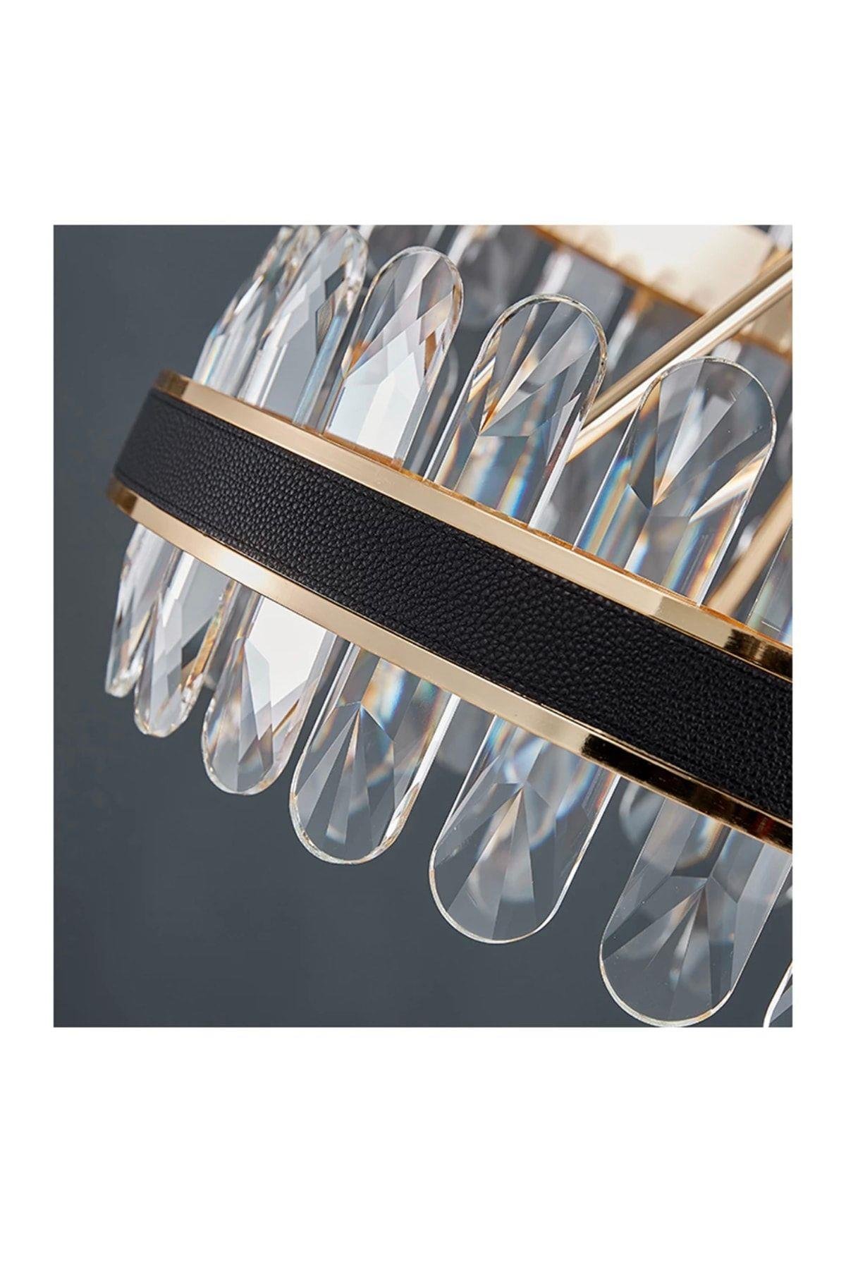 Luxury Exclusive Modern Sarkıt Kristal Taşlı Led Avize Gold Sarı 47 Cm Kademeli 3 Renk