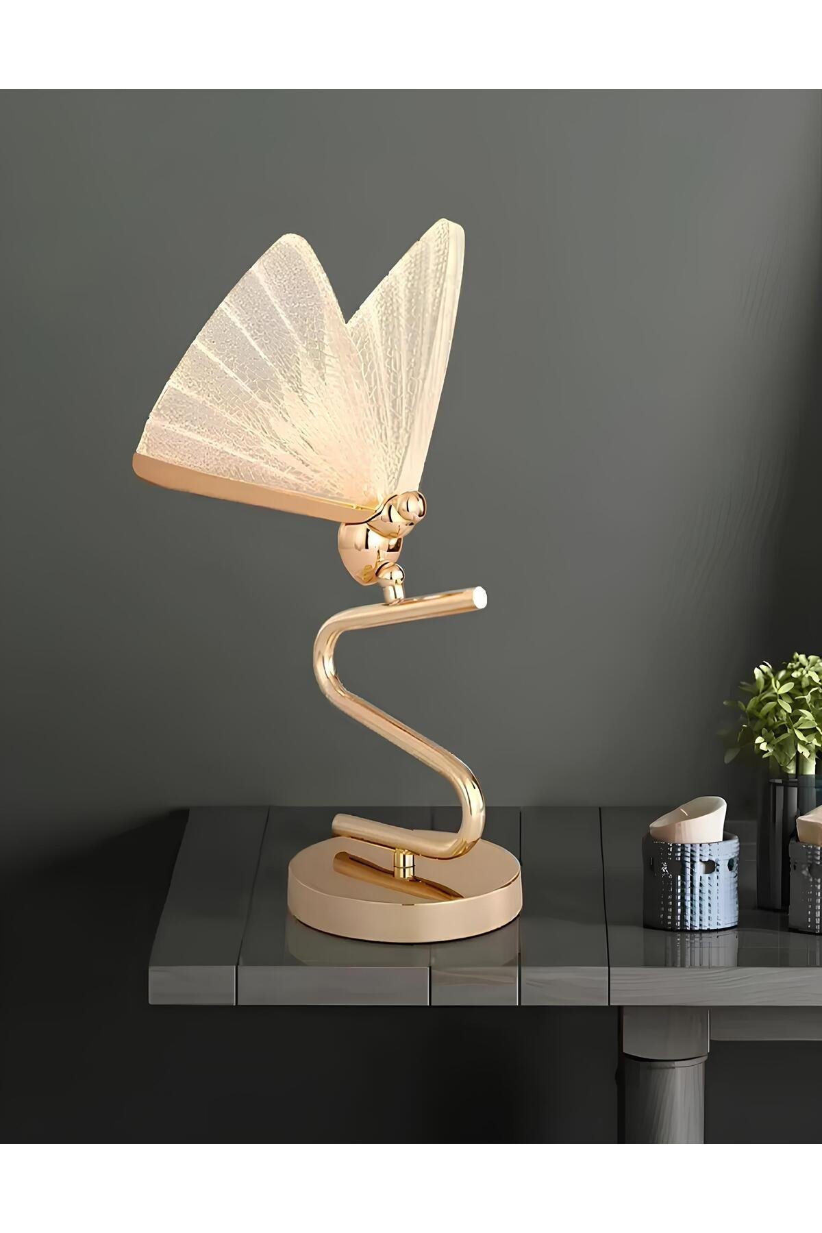 Luxury Exclusive Modern Tasarım Abajur Kelebek Masa Lambası ButterFly Gold Sarı