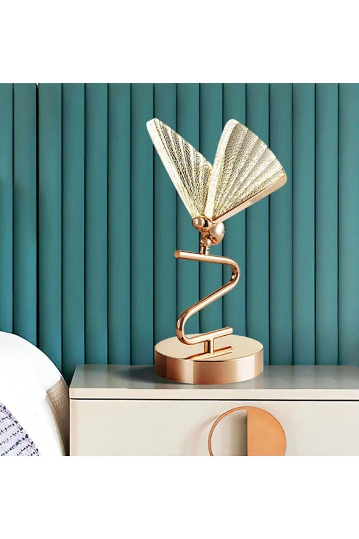Luxury Exclusive Modern Tasarım Abajur Kelebek Masa Lambası ButterFly Gold Sarı