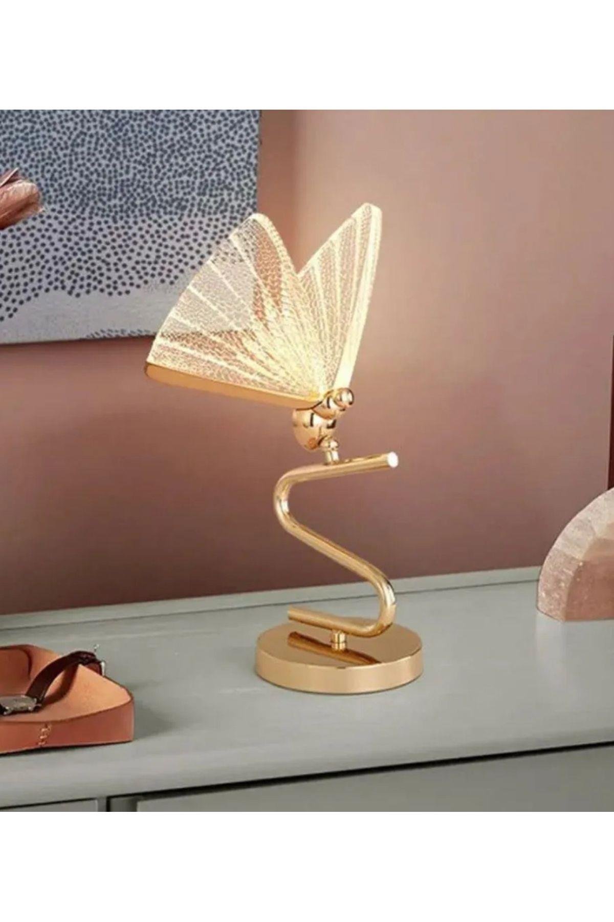 Luxury Exclusive Modern Tasarım Abajur Kelebek Masa Lambası ButterFly Gold Sarı