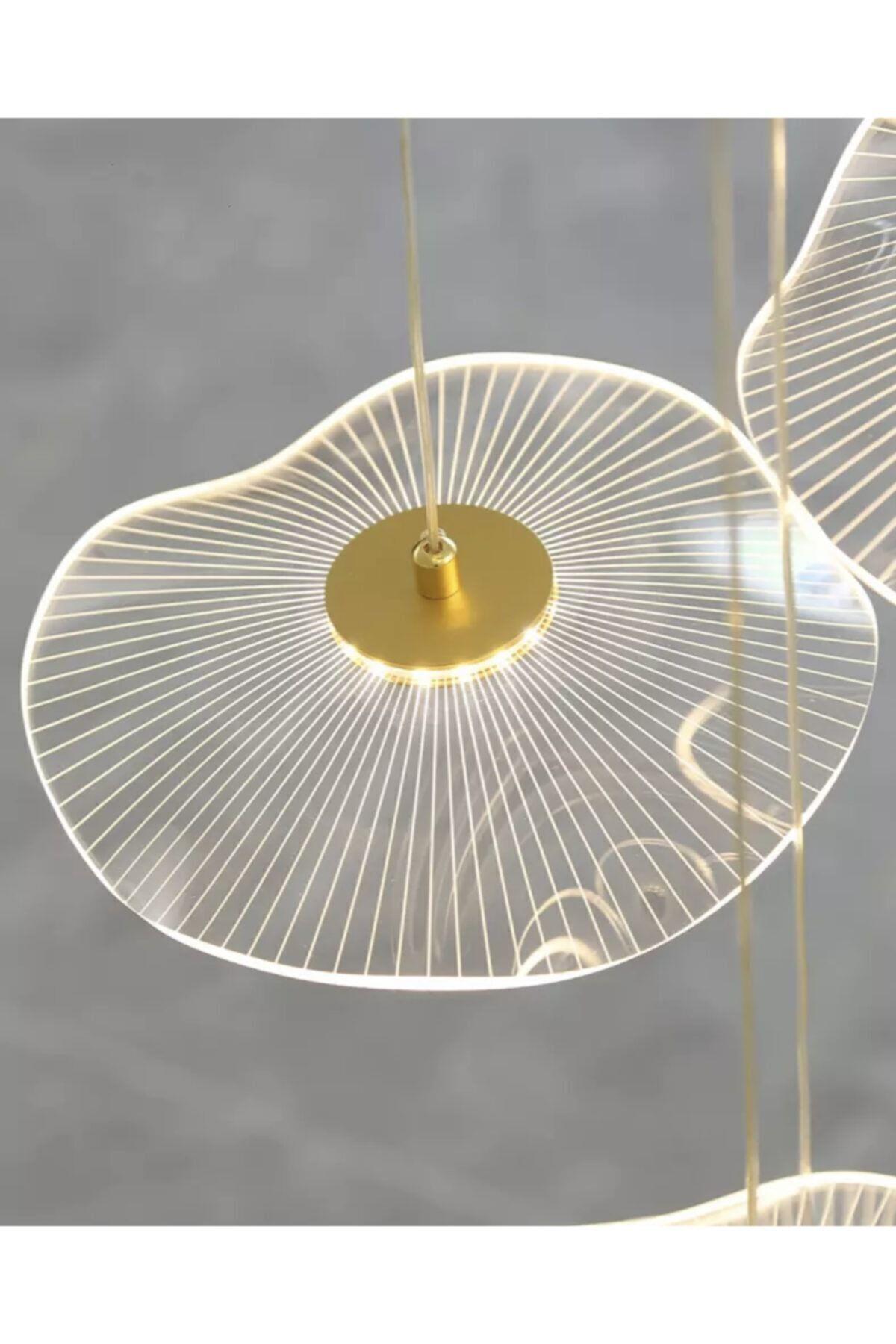 Luxury Exclusive Tekli Sarkıt Led Avize Jellyfish Gold Sarı Ledli Avize 18 Cm Çap