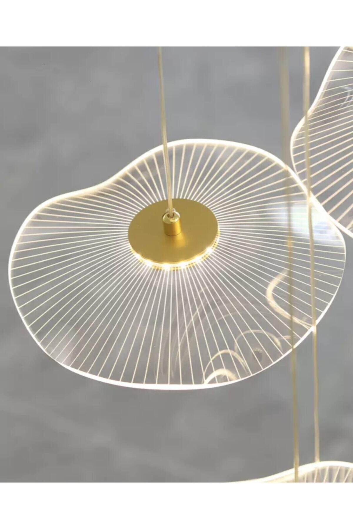 Luxury Exclusive Üçlü Sıralı Sarkıt Led Avize Jellyfish Gold Sarı Ledli Avize