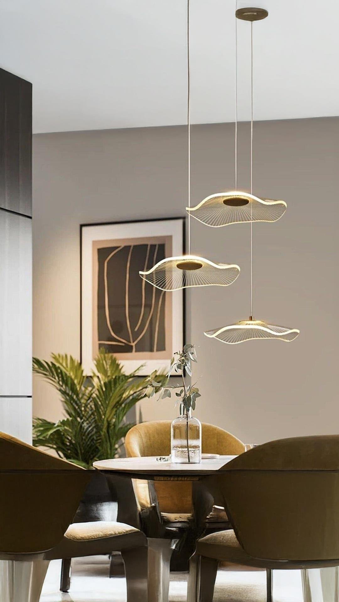 Luxury Exclusive Üçlü Yuvarlak Sarkıt Led Avize Jellyfish Gold Sarı Ledli Avize