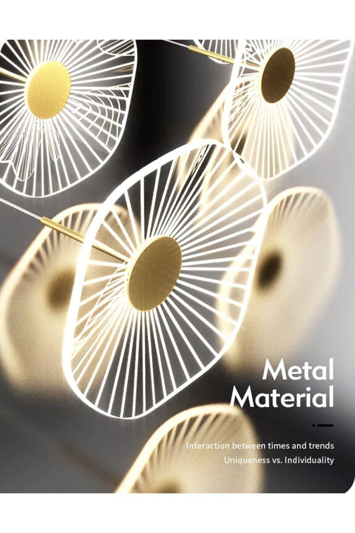 Luxury Exclusive Üçlü Yuvarlak Sarkıt Led Avize Jellyfish Gold Sarı Ledli Avize