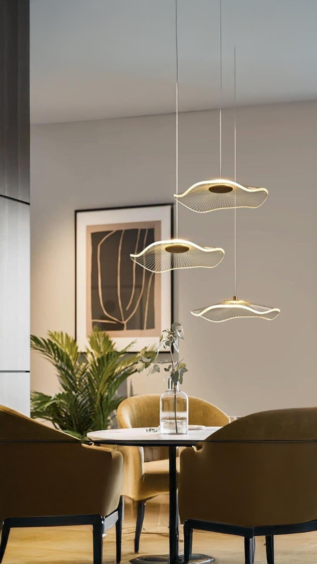 Luxury Exclusive Üçlü Yuvarlak Sarkıt Led Avize Jellyfish Gold Sarı Ledli Avize