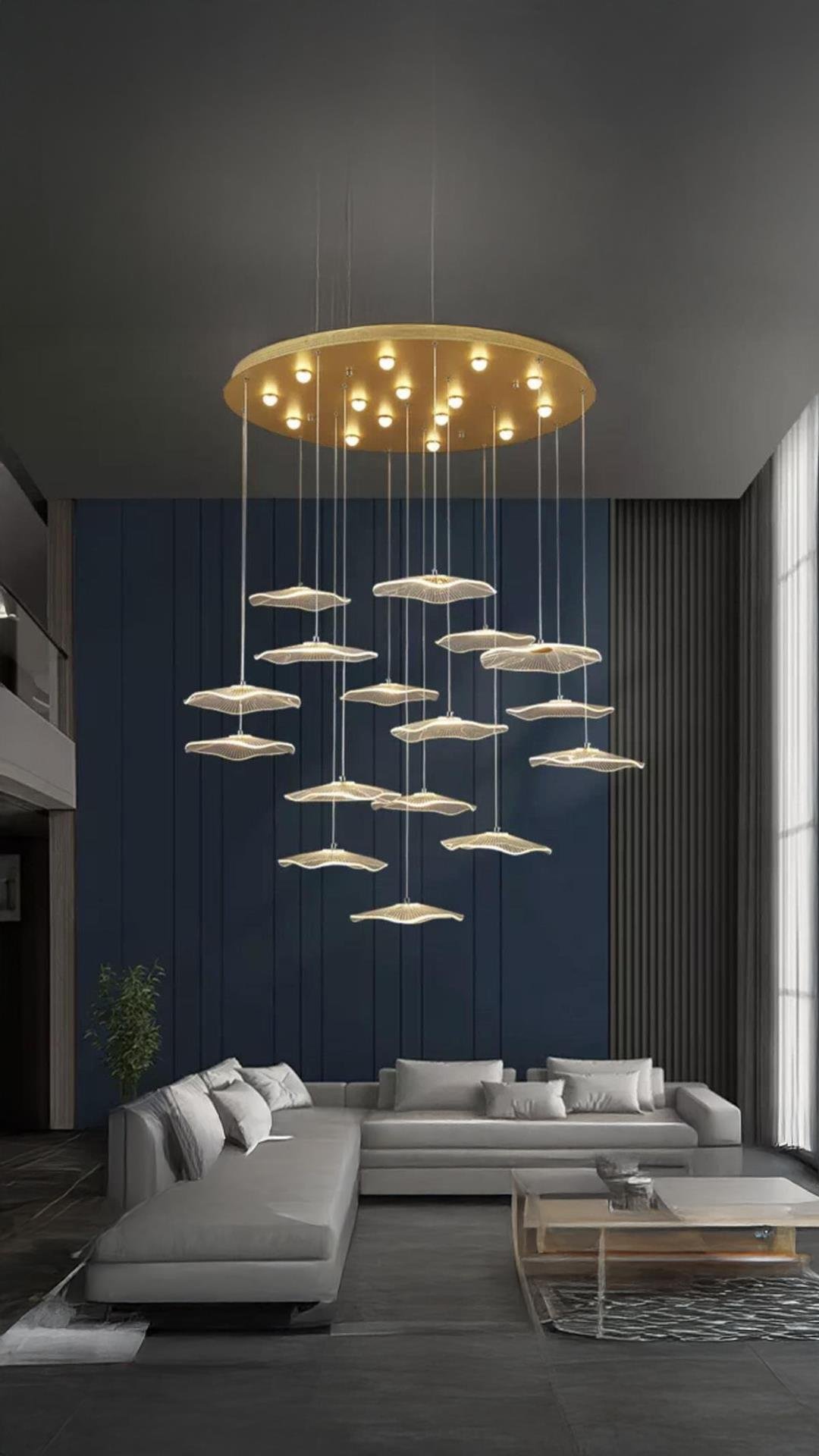 Luxury Exclusive Yuvarlak Sarkıt Led Avize Jellyfish Gold Sarı 16'lı Ledli Avize