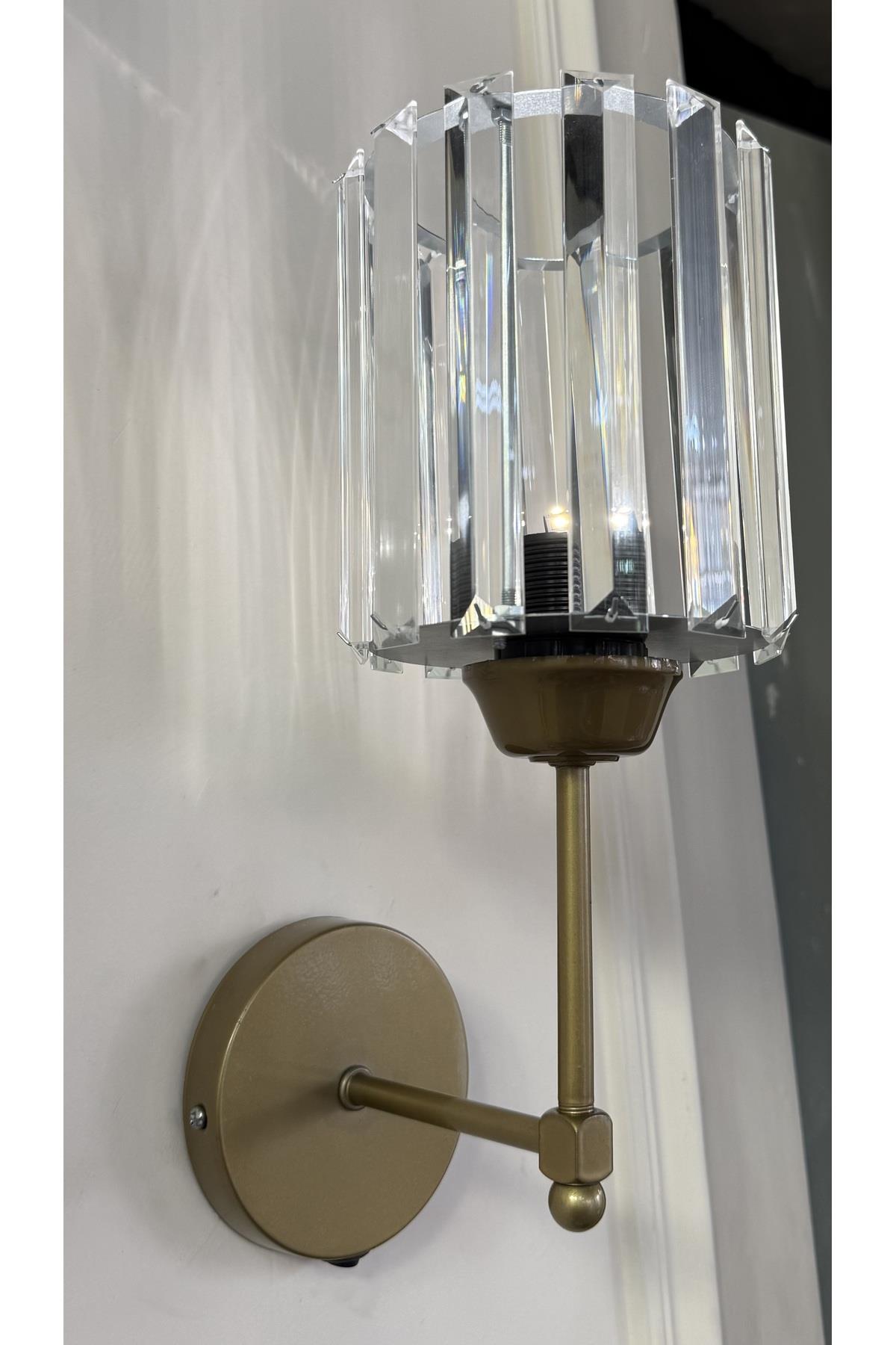 Luxury Kristal Taşlı Pilli Aplik Duvar Aplik K9 Kristal Taş Eskitme Gold