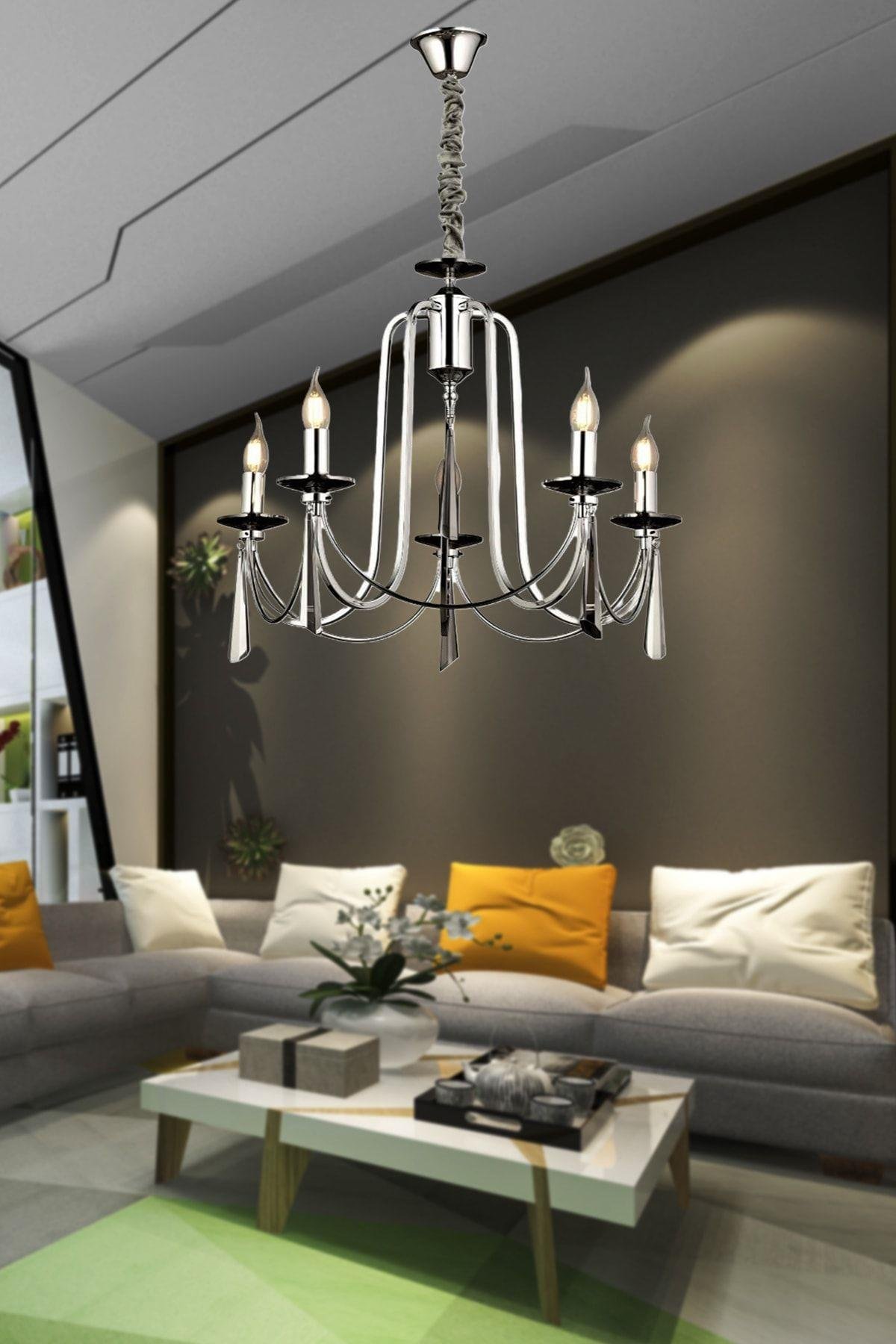 Luxury Modern Elegance Kontes Sarkıt Avize Krom 5'li Countess Avize