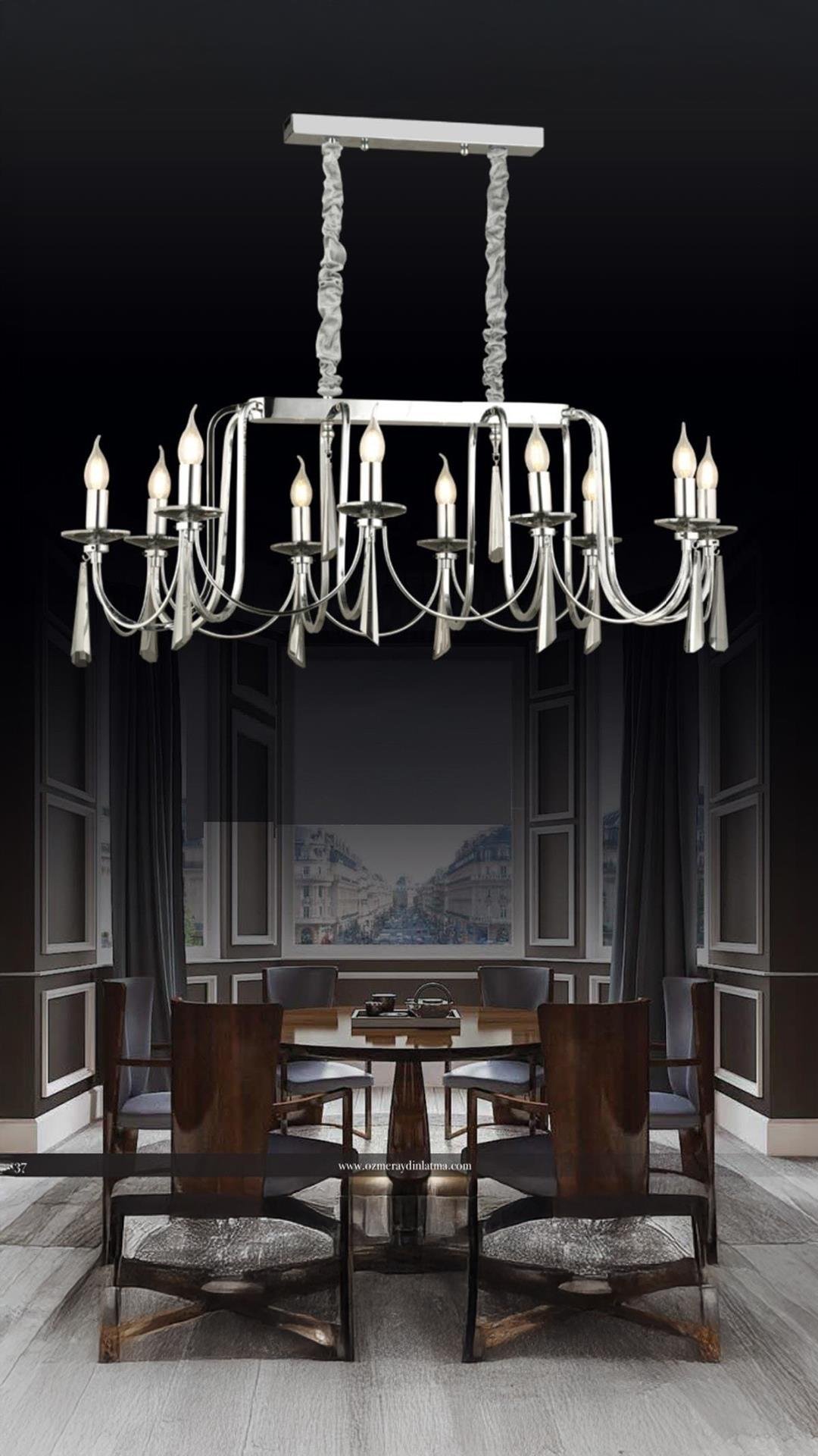 Luxury Modern Elegance Kontes Sarkıt Avize Yemek Masası Krom Countess Avize