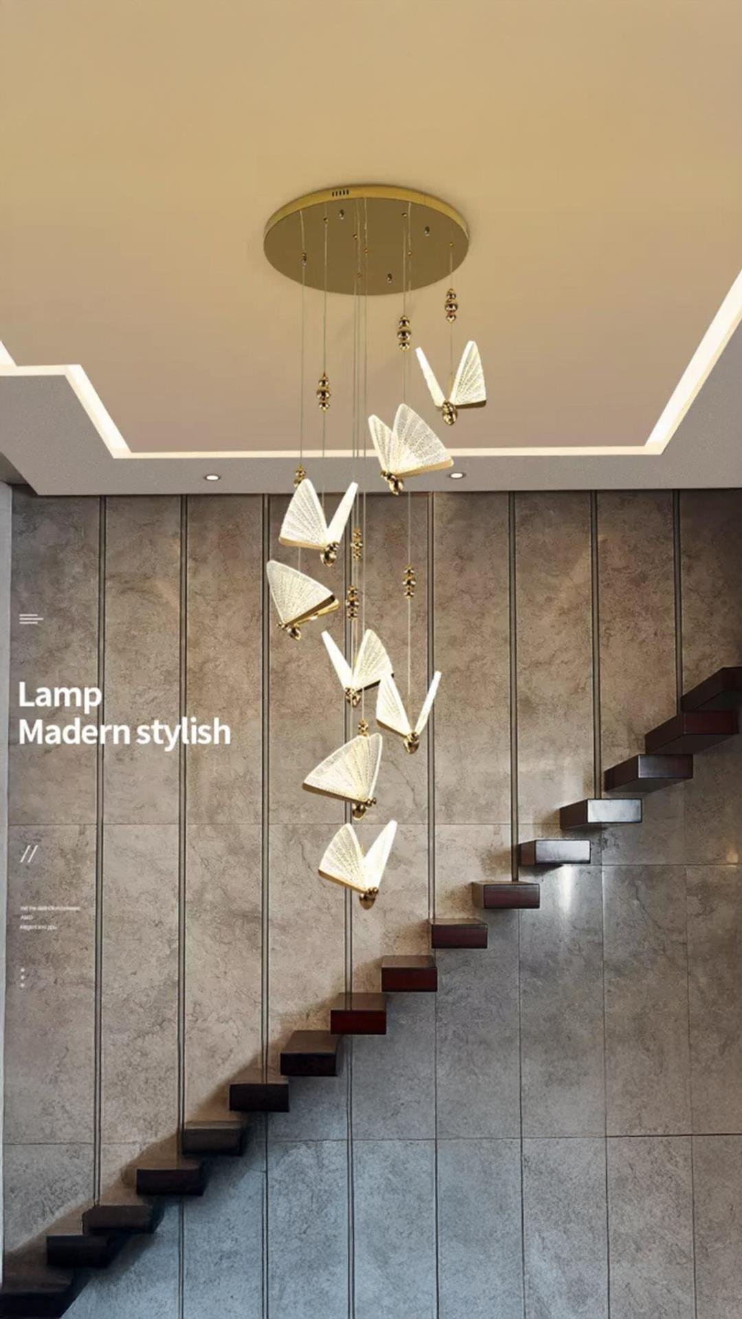 Luxury Modern Exclusive Sarkıt Kelebek Led Avize 8’li Gold Sarı Gün Işığı